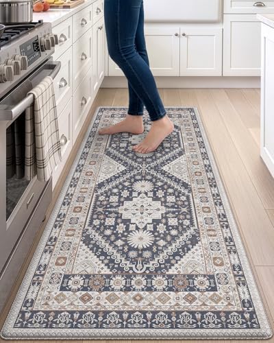 DEXI Kitchen Floor Mats Cushioned Anti Fatigue Runner Rug 24x59 White Grey