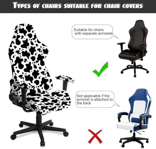 Cow Print Gaming Chair Cover Stretchable Game Chair Slipcovers with 2 Armrest Covers, Scratch-Proof Gamer Desk Chair Covers for Computer Office Seat