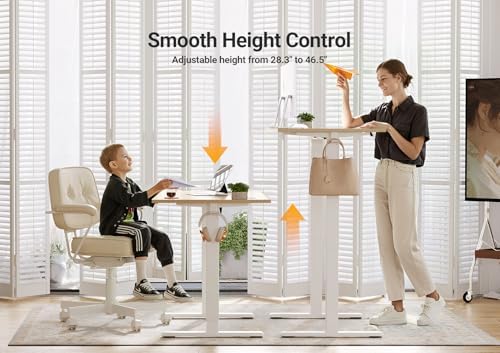 Seang Electric Standing Desk Adjustable Height, 48 x 24 Inch Sit Stand Desk with T-Shaped Frame, 3 Memory Presets & Cable Management for Home Office Computer Workstation, White Frame/Nature Top