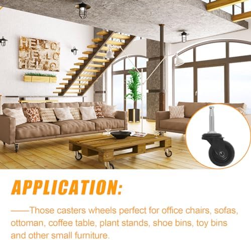 Podoy 1-5/8" Antique Brass Furniture Casters with Stem Sockets, 4 Pack