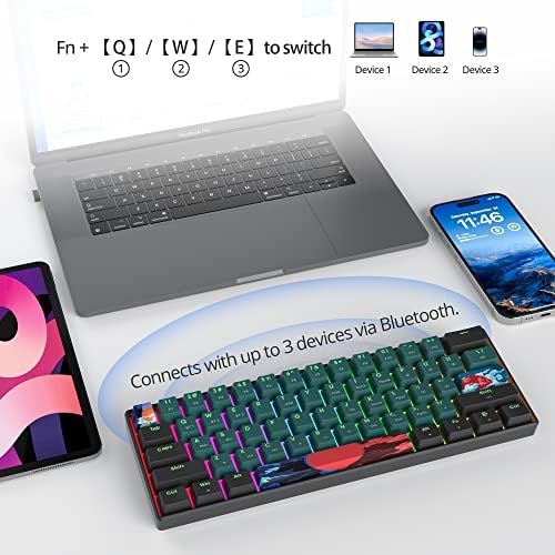 surmen GT61 Wireless 60% Keyboard, Mini RGB Mechanical Gaming Keyboard 60 Percent Hot-Swappable with Linear Gateron Switch Type-C/Bluetooth 5.0 Programmable (Gateron Yellow, Sound Wave 61)