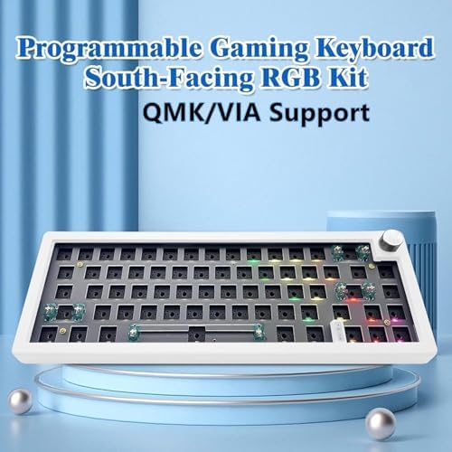 BOYI GMK67 Barebones Keyboard Kit,VIA Programmable Custom BT5.0/2.4GHz/Type-C Tri-Mode Gasket Mounted Hot Swap RGB 4000mAh Wireless 65% Mechanical Gaming Keyboard DIY Kit with Knob(White)
