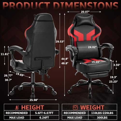 Office Computer Gaming Chair for Adults with Footrest, BlackRed