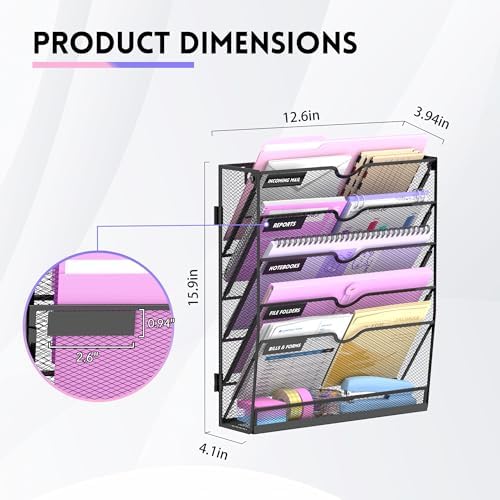 SUPEASY 6-Tier Wall File Organizer with Base, Wall Mounted File Holder