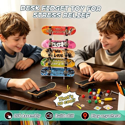 CS COSDDI Finger Skateboard Set，5 Pro Fingerboards and Rack