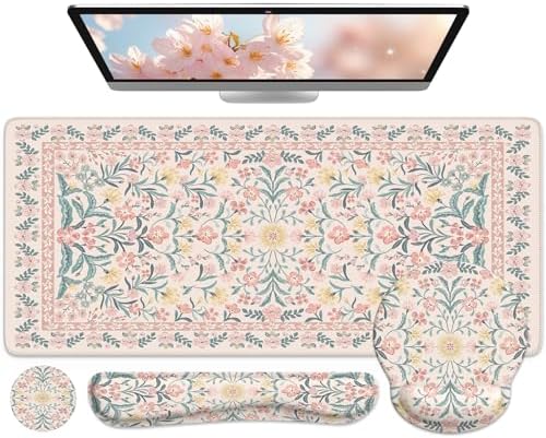iCasso Desk Pad Mat, Large Mouse Pad and Keyboard Wrist Rest Set