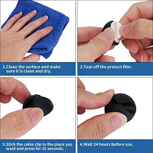 CHEFBEE 8 Pack Adhesive Cable Clips Cord Organizer for Desk, Black