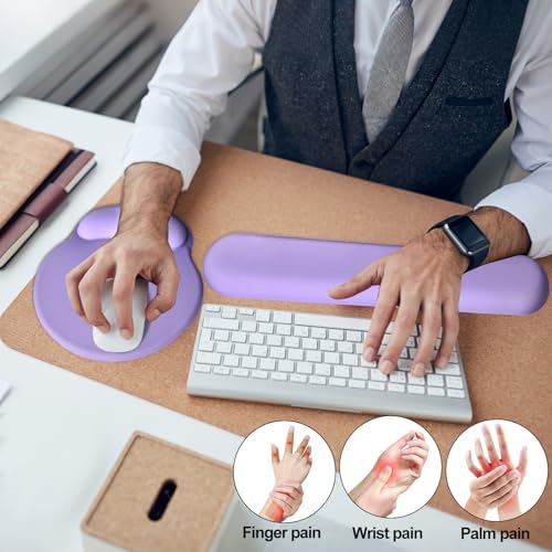 Keyboard Wrist Rest Mouse Pad with Wrist Support, Gaming Mousepad with Non-Slip Base, Ergonomic Mouse Wrist Arm Cushion Support for Home Office Laptop Computer, Easy Typing for Pain Relief, Purple