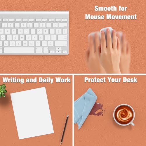 Hsurbtra Desk Pad, 30" x 14" PU Leather Desk Mat, XL Extended Mouse Pad, Waterproof Desktop Blotter Protector, Non-Slip Ultra Thin Large Laptop Keyboard Writing Mat for Office Home, Orange Pink