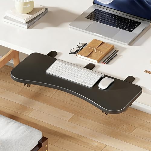Black,A52*24,Ergonomics Desk Extender Tray, Desktop Extender with 3/4 stand, 30"x9.4" Clamp on Table Mount Arm Wrist Rest Shelf, Small Table Edge Extender Tray, 90° Foldable Computer Arm Rest for Desk