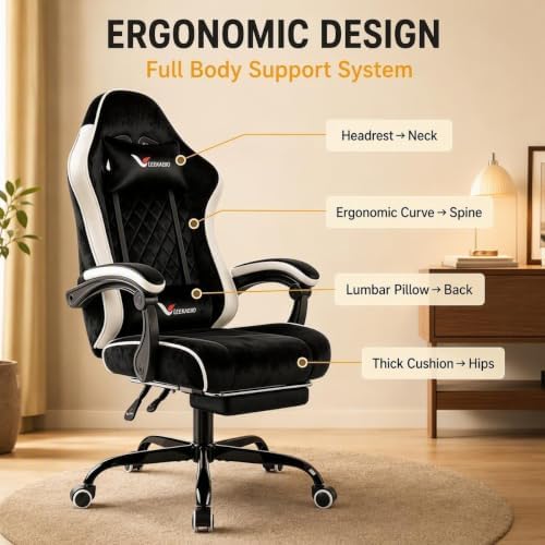 Fabric Gaming Chair for Adult, Comfortable Office Chair with Footrest