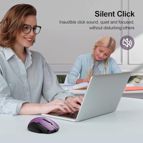 TECKNET Wireless Mouse, BT 5.0/2.4G, Rechargeable 6-DPI Silent, Purple