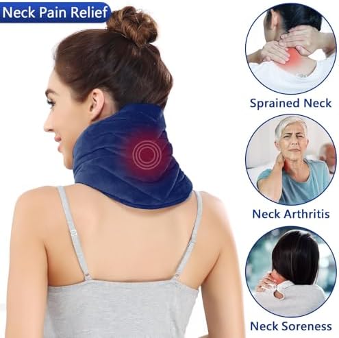 JOBYNA Heating Pad for Neck, Hands-Free Electric Heated Neck Wrap for Pain Relief, 29"×8'' Neck Heat Pad with 8.53ft Power Cord, Auto Shut Off,Size/Temperature/Time Adjustable（Navy）