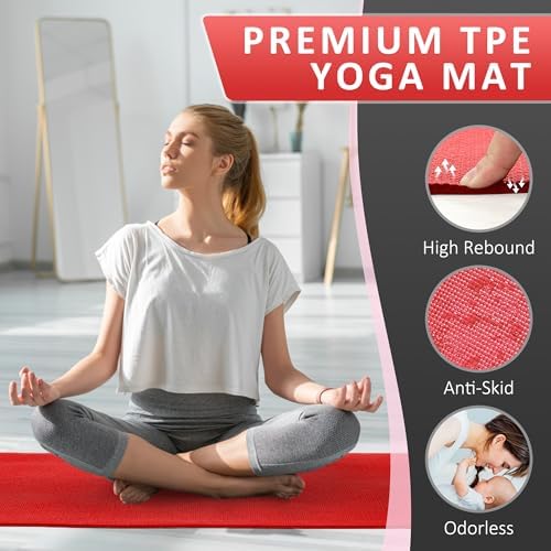 Fitvids All Purpose Thick High Density No Tear Exercise Yoga Mat with Strap & Lightweight Features for Indoor & Outdoor Use