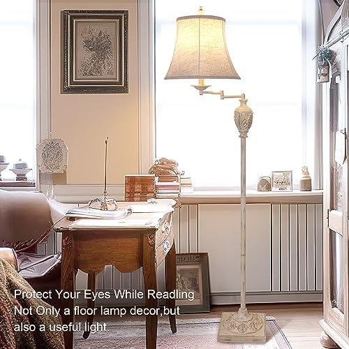 Traditional Floor Lamp with 350° Swing Arm, 3 Color Temperatures,White Wash