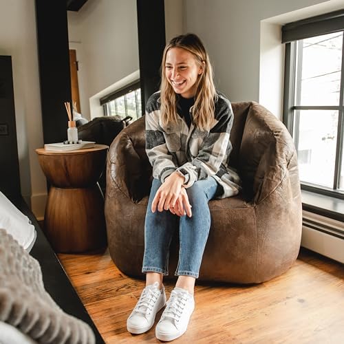 Big Joe Milano Large Bean Bag Chair for Kids, Teens, Adults, Espresso Blazer, Lightweight Seat for Reading Nook and Gaming Vegan Leather, 3.5 foot Refillable