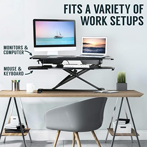 TechOrbits Standing Desk Converter-32-inch Height Adjustable, MDF Wood, Sit Riser-Black, 32"
