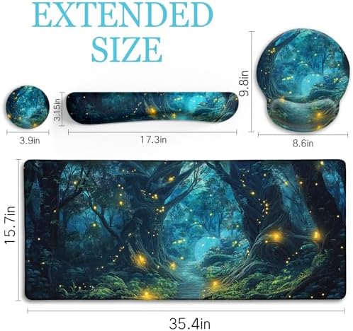 LIMKRIAN Mouse Pad with Wrist Rest, Firefly Forest Computer Desk Mat Set