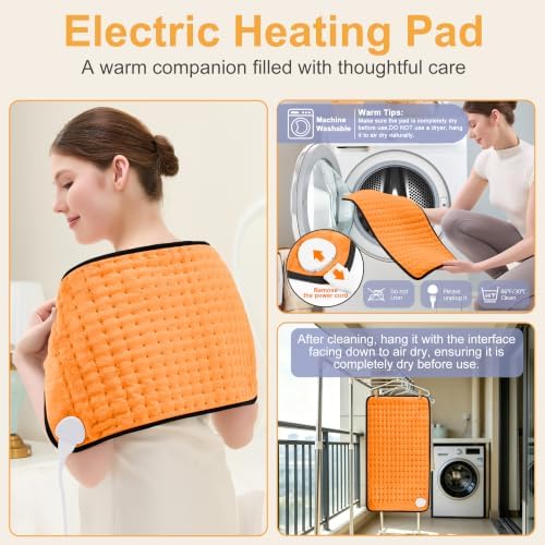 Heating Pad,Electric Heating Pads,Heating Pad for Back,Orange,24x12 Inch