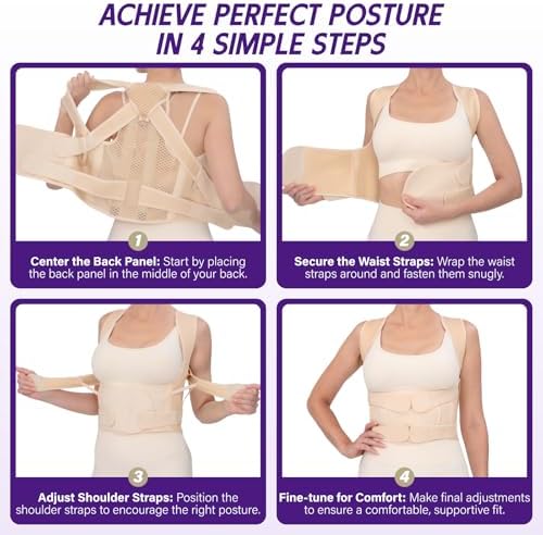 Back Brace Posture Corrector for Women & Men, Adjustable Full Back Support, Shoulder Straightener for Upper & Lower Back Pain Relief-Scoliosis, Hunchback, Waist Trainer (Small, Beige)