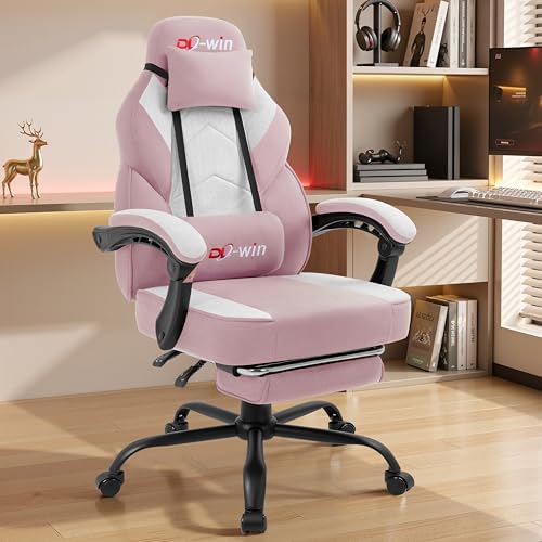 DL-win Video Gaming Chair for Adults, Computer Chair with Footrest and Ergonomic High Back, Big and Tall Gamer Chair with Massage Lumbar Support (Blush)