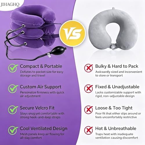 Inflatable Purple Cervical Neck Traction Brace, Adjustable Neck Stretcher for Instant Neck Pain Relief & Spine Decompression, Portable Design for Relax Your Neck Anytime Anywhere at Home Travel Office