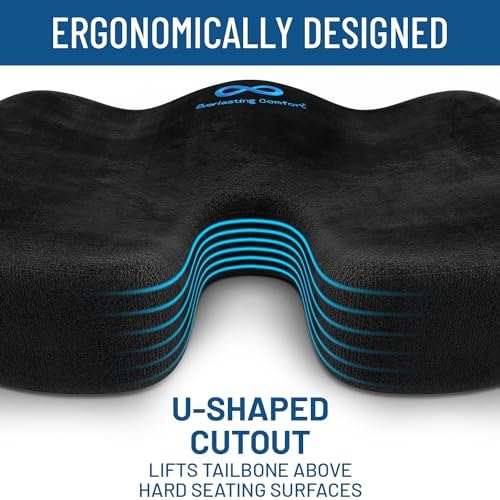 Everlasting Comfort Back Stretcher for Lower Back Pain & Memory Foam Seat Cushion Bundle - Adjustable Back Stretching Device for Spine Decompression - Office Chair Cushion Enhances Posture, Support