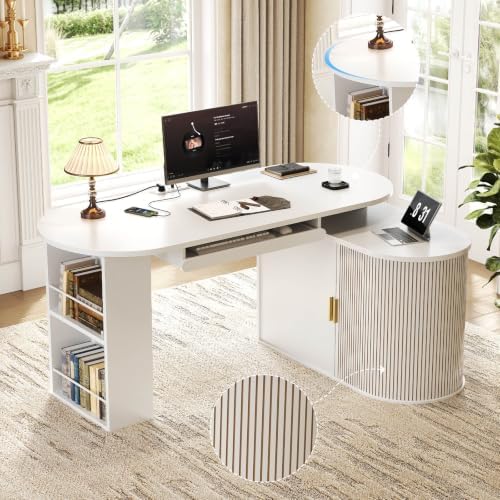 HSH 60 Inch L Shaped Computer Desk, Reversible L Desks with Storage Cabinet
