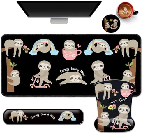 Desk Mat Set Keyboard and Mouse Pad with Wrist Rest Support