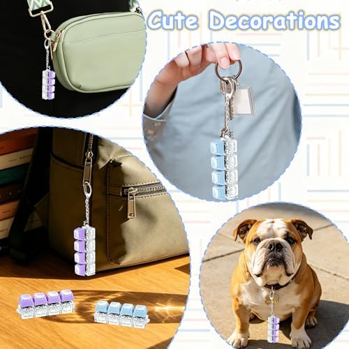 2 PCS Keyboard Fidget Toy, Double Layer Keycap Keyboard Fidget Keychain 4-in-1 Keyboard Decompression Button Finger Clicker Toys, Portable Tactile Button Sensory Toys Stress Relief Gifts（Purple Blue）