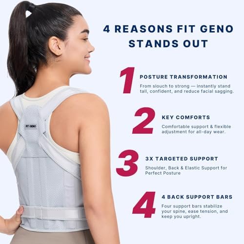 Fit Geno Posture Corrector for Women & Men, Back Shoulder Support Brace
