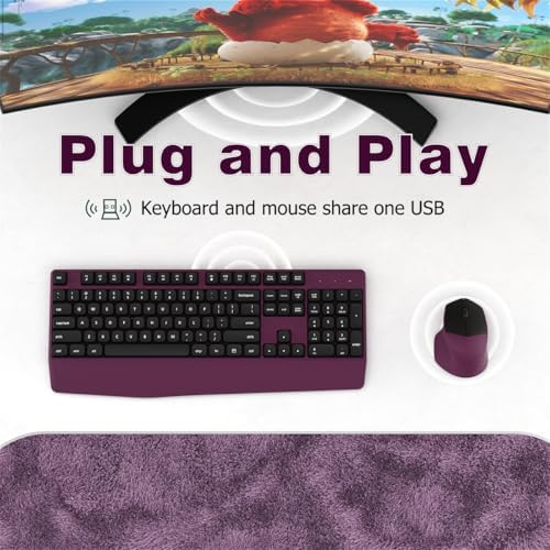 Ergonomic Wireless Keyboard and Mouse Combo with Wrist Rest, Black Burgundy