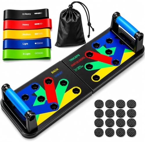 Push Up Board for Men – 20 in 1 Detachable Fitness Board with 5 Resistance Bands, Adjustable Pushup Handles, Perfect Push Up Bars for Home Gym Workout Equipment Training