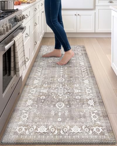 DEXI Kitchen Floor Mats Cushioned Anti Fatigue Runner Rug 24x59 Grey Floral