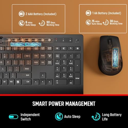 Trueque Wireless Keyboard and Mouse Combo, Full Size with Palm Rest