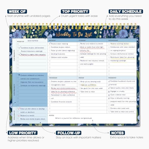 Taja Weekly To Do List Notepad, Undated Weekly Planner Pad, 8.5" x 11"