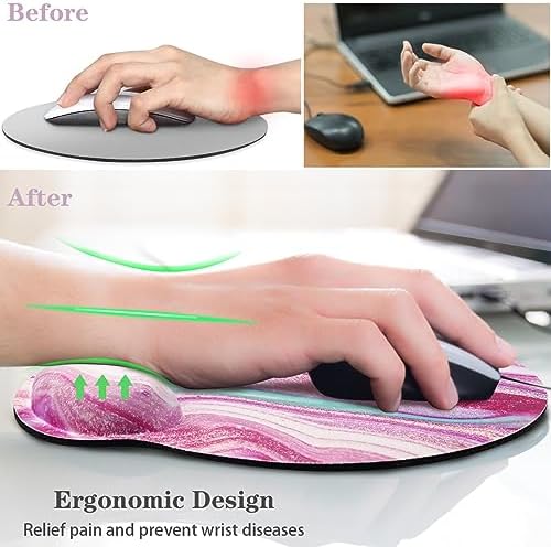 Mouse Pad with Wrist Support, Desk Decor for Office Marble Design Mouse Pad Non-Slip Rubber Base Mousepad for Desk Laptop Gaming Working Computers Laptop Easy Typing & Pain Relief, Purple