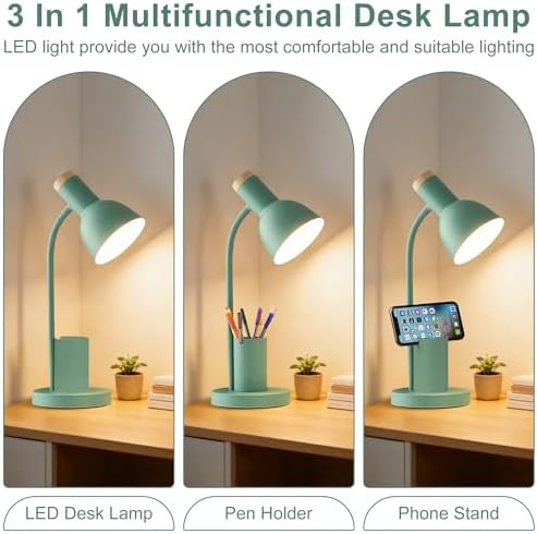 WLHONG LED Desk Lamp, Table Lamps with Pen Holder, Eye-Caring Reading Light