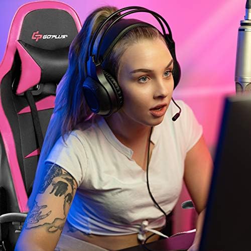 POWERSTONE Gaming Chair - Pink Ergonomic Gaming Chair with Footrest for Women Racing Esports Computer Chair High-Back Lumbar Massage Leather Recliner Rolling Swivel Chair (Pink)