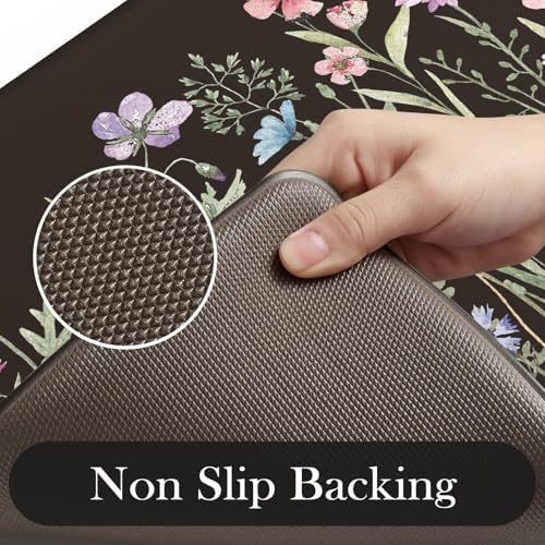 KIMODE Kitchen Mats Cushioned Anti Fatigue, Black Farmhouse Kitchen Rugs