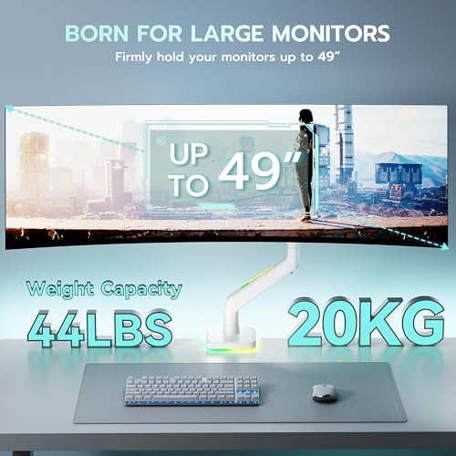 ARES WING Gas Spring Monitor Arm with RGB for 17-49 Inch Screen, White