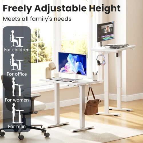 32" Electric Standing Desk, Small Desk 3 Adjustable Height White
