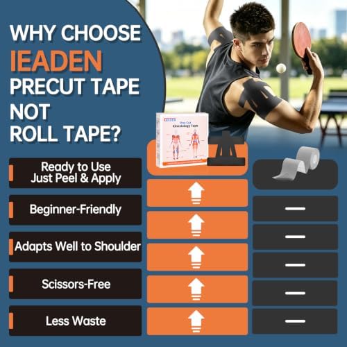 Precut Kinesiology Tape for Shoulder, 20 Pcs, Black