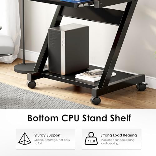 sogesfurniture Mobile Computer Desk with Pull-Out Keyboard Tray & Wheels
