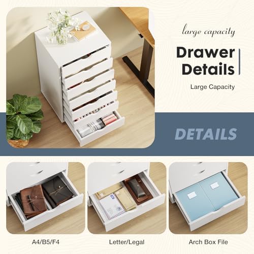 DUMOS 7 Drawer File Cabinet with Wheels, Vertical Office Storage Cabinet