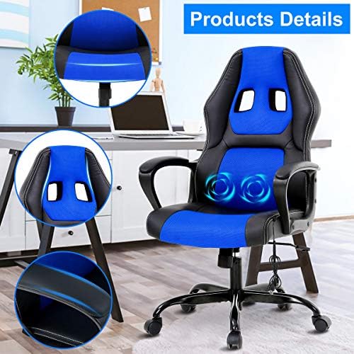 Dkeli Gaming Chair Computer Chair Office Chair Ergonomic High Back Massage PC Desk Chair with Lumbar Support & Padded Armrest Racing Style Cheap Adjustable Swivel Chair for Women Men Adult, Blue