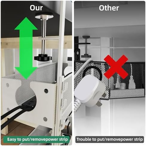 Multi-Model Under Desk Cable Management Tray 2 Packs Metal Under Desk Wire Management Clamp Mount Under Table Cord Management No Damage The Desk (White)