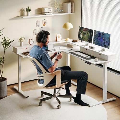 SANODESK 71x63 Electric L-Shaped Corner Standing Desk with 4 Drawers