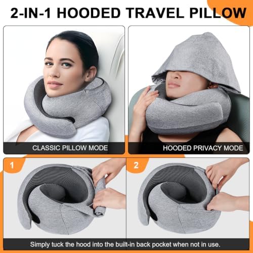 Travel Pillow - Hooded Neck Pillow Airplane Memory Foam Filling