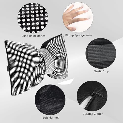 2 PCS Bling Car Pillows,Rhinestones Bowknot Car Headrest Pillow,White